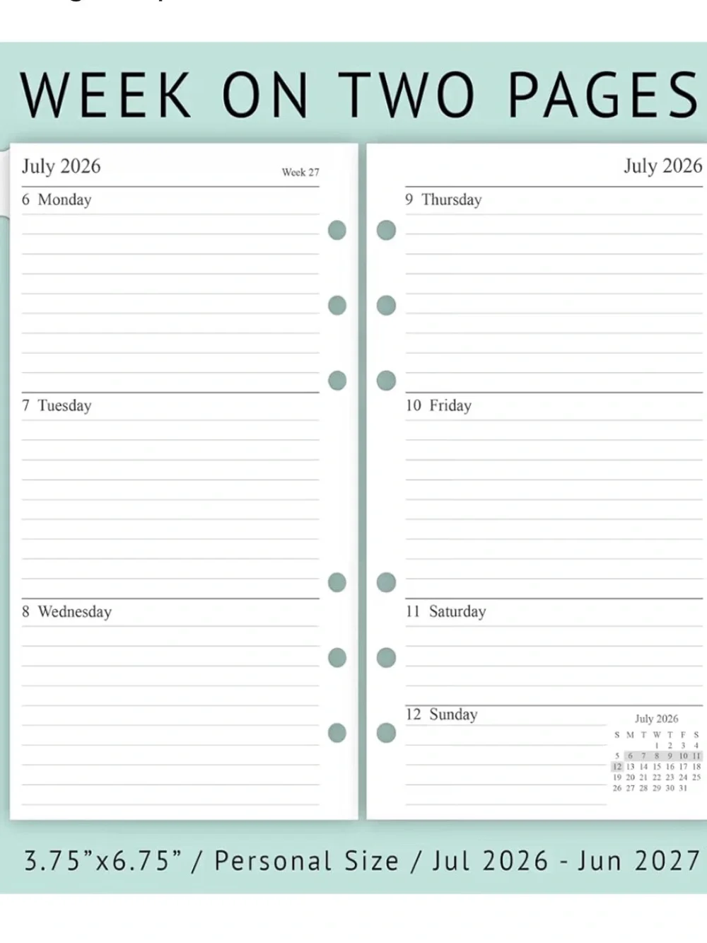 🆕 MM 6 Ring Planner Inserts Refills LV Medium Calendar 2026 2027 To Do Journal